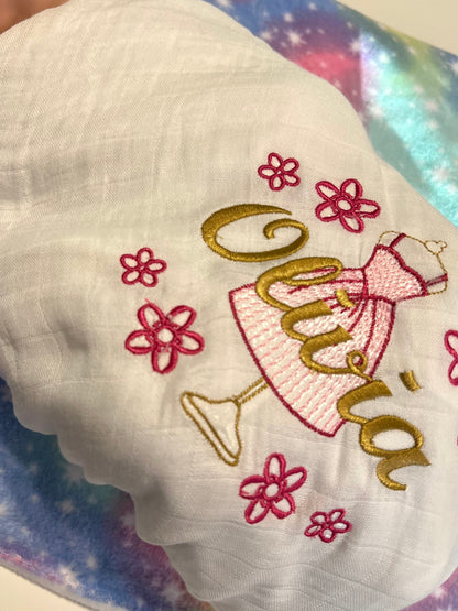 Personalized Lettered Design Embroidered Baby Swaddle Receiving Blanket