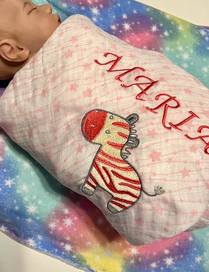 Personalized Embroidered Baby Swaddle Receiving Blanket