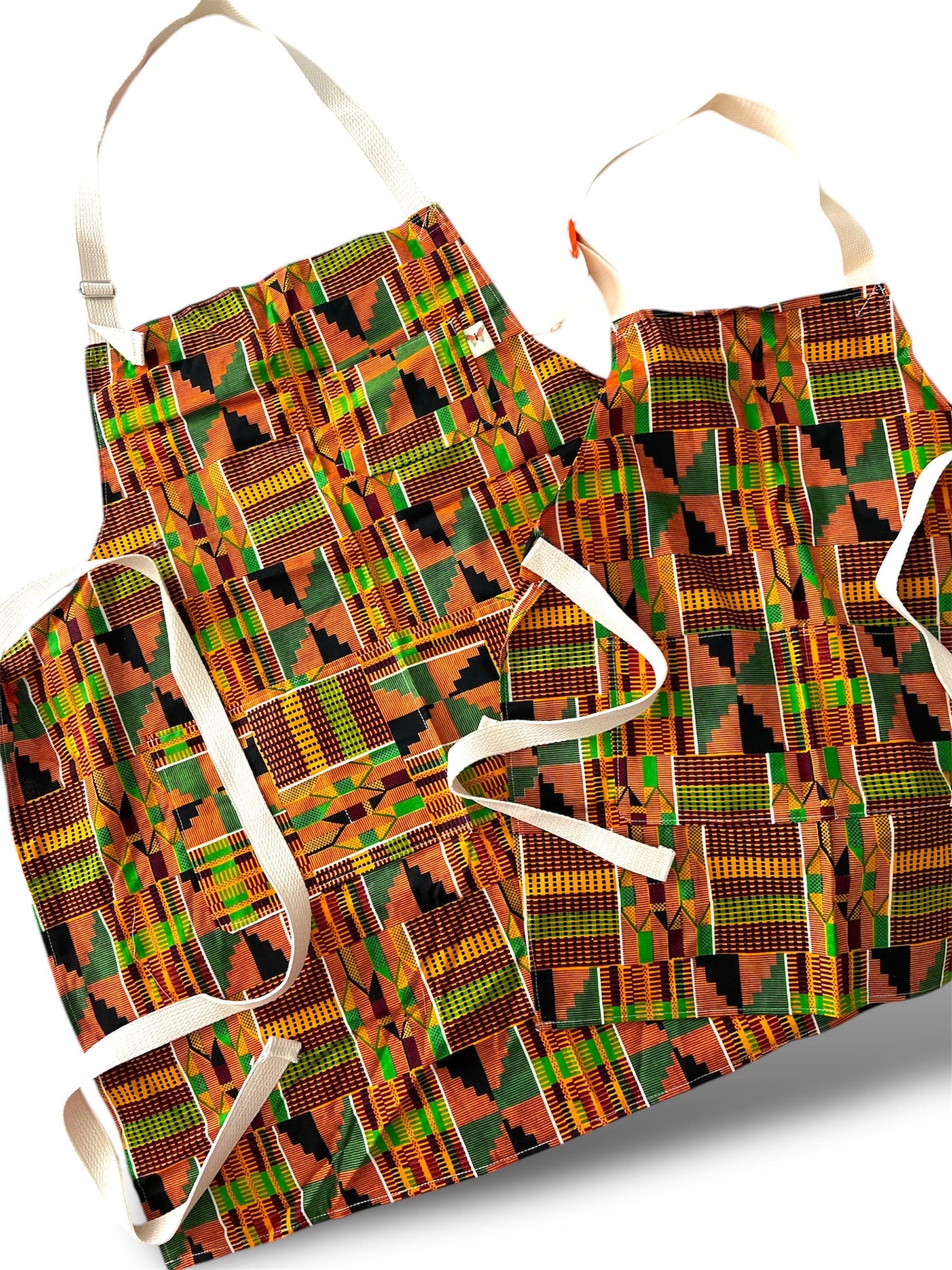 Kente Cloth Handmade Personalized Mommy and Me Apron Set, Personalized Embroidery Handmade Apron Gift Set, Mother Child Cotton Apron Set,