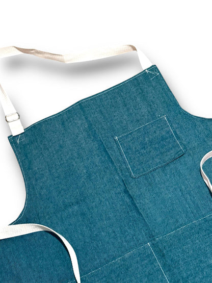 Denim Personalized Handmade Apron, Custom Made Apron with Pockets, Personalized Embroidery Apron, Handmade Chef Apron Gift Set, Denim Apron