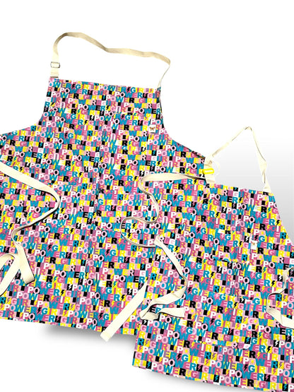 Girl Power, Handmade Cotton Personalized Mommy and Me Apron Set, Embroidery, Birthday, Mother Child Apron, Baking Party, Personalized Apron