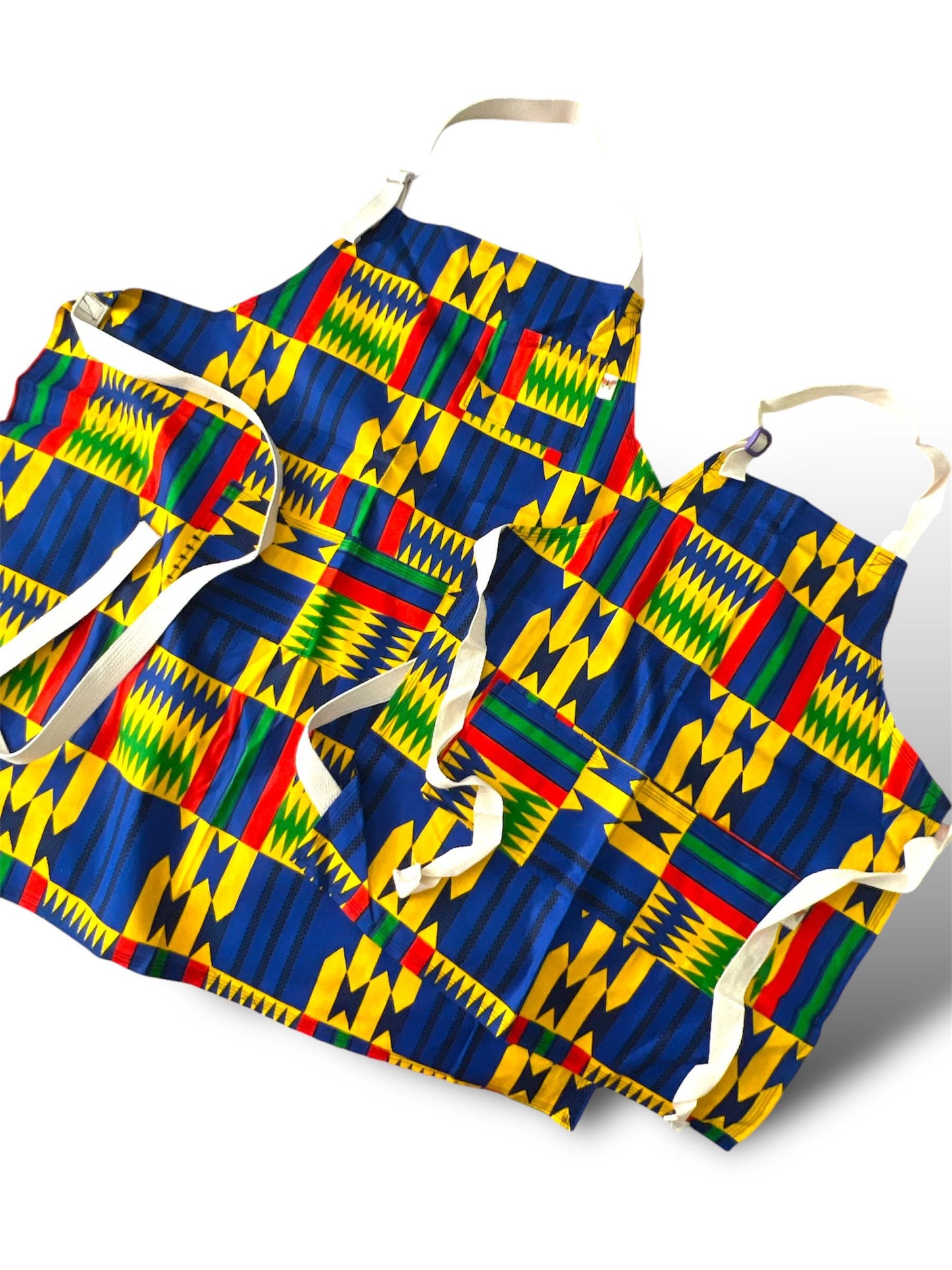 Kente Cloth Handmade Personalized Mommy and Me Apron Set, Personalized Embroidery Handmade Apron Gift Set, Mother Child Cotton Apron Set,