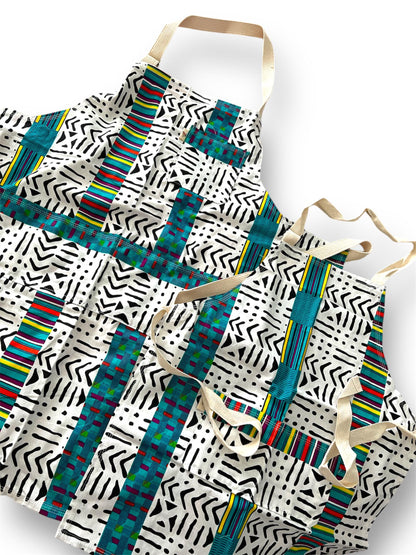 Kente Cloth Handmade Personalized Mommy and Me Apron Set, Personalized Embroidery Handmade Apron Gift Set, Mother Child Cotton Apron Set,