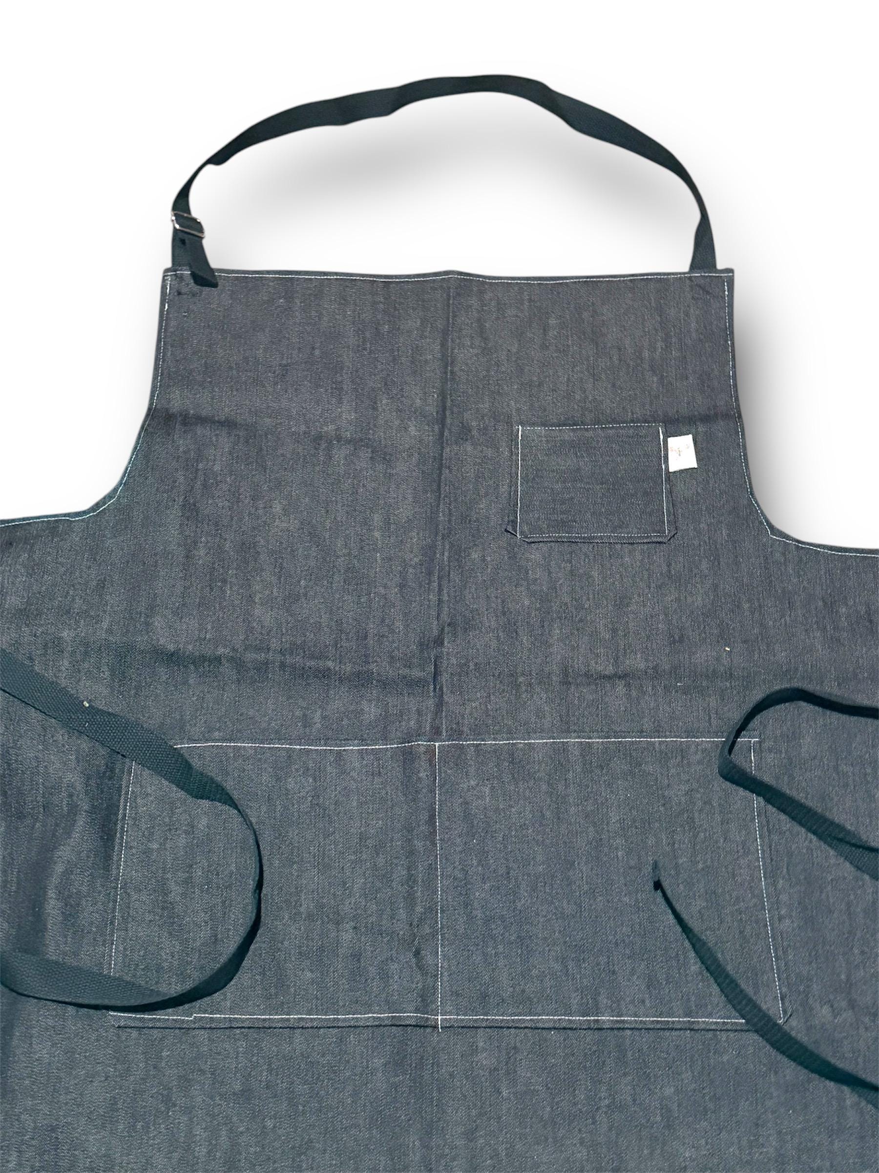 Denim Personalized Handmade Apron, Custom Made Apron with Pockets, Personalized Embroidery Apron, Handmade Chef Apron Gift Set, Denim Apron