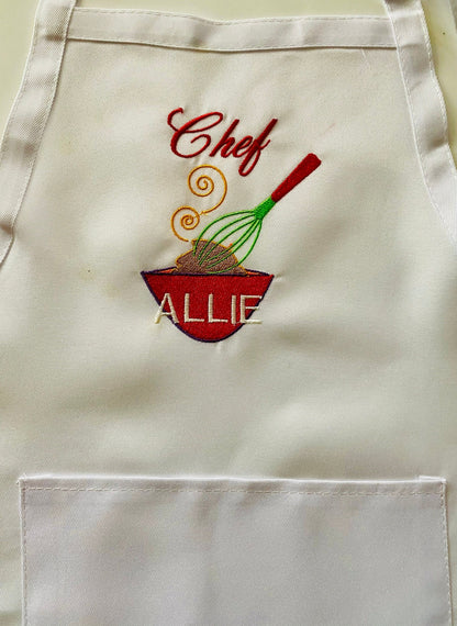 Personalized Youth Apron and Chef Hat | Cooking | Custom Embroidered | Girl | Boy | Birthday Party | Age 6 to 12 years | Baking | Chef Hat