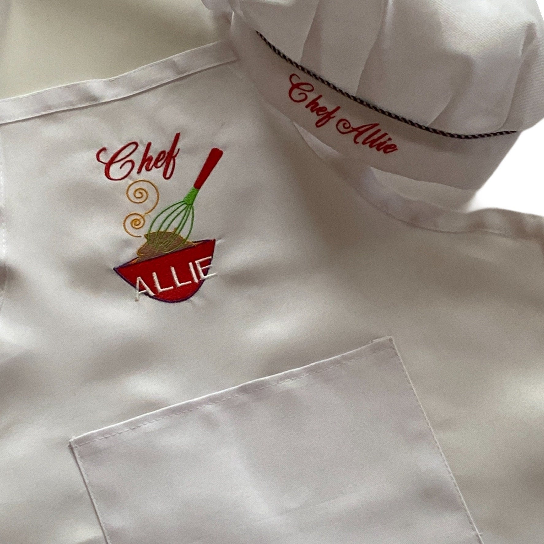 Personalized Youth Apron and Chef Hat | Cooking | Custom Embroidered | Girl | Boy | Birthday Party | Age 6 to 12 years | Baking | Chef Hat