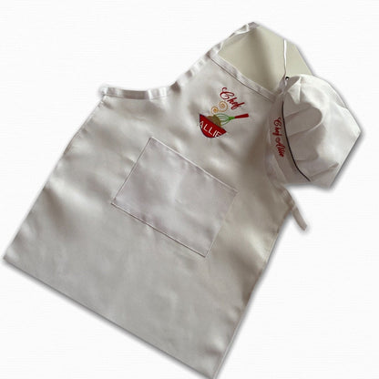 Personalized Youth Apron and Chef Hat | Cooking | Custom Embroidered | Girl | Boy | Birthday Party | Age 6 to 12 years | Baking | Chef Hat