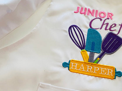 Junior Chef Personalized Child Apron and Chef Hat| Cooking | Custom Embroidered | Girl | Boy | Birthday Party | Age 4 to 12 years | Baking