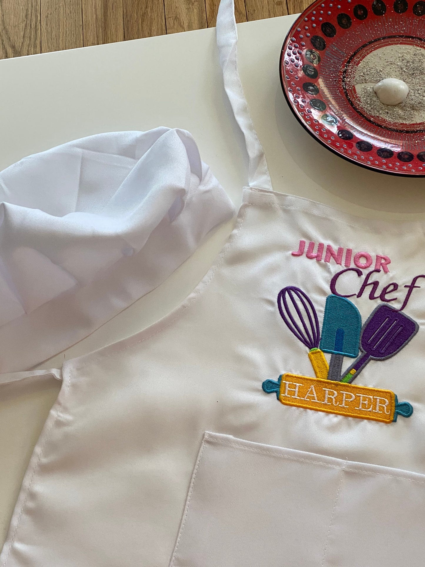 Junior Chef Personalized Child Apron and Chef Hat| Cooking | Custom Embroidered | Girl | Boy | Birthday Party | Age 4 to 12 years | Baking