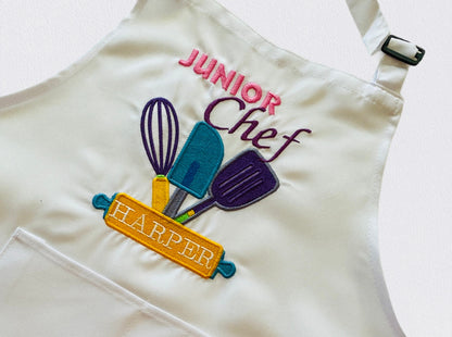 Junior Chef Personalized Child Apron and Chef Hat| Cooking | Custom Embroidered | Girl | Boy | Birthday Party | Age 4 to 12 years | Baking