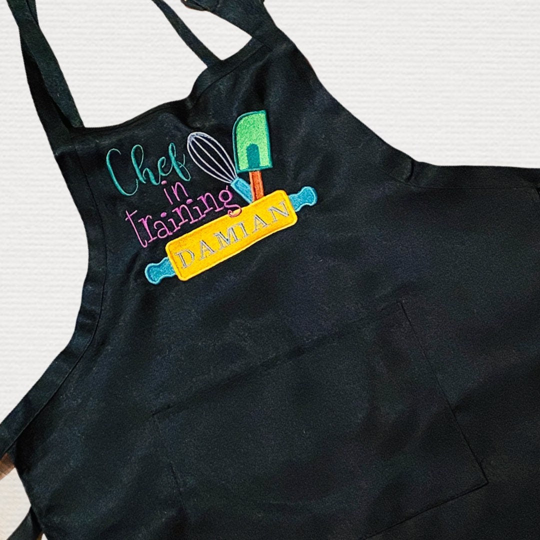 Chef In Training Personalized Child Apron | Cooking | Personalized| Custom Embroidered | Girl | Age 3 to 12 years | Baking