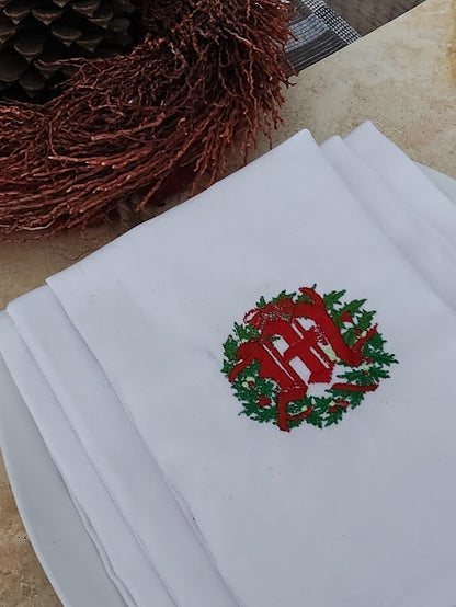 Christmas Embroidered Napkin set, personalized cloth napkins, reusable, monogram napkin set, gift set, embroidery, personalized gift